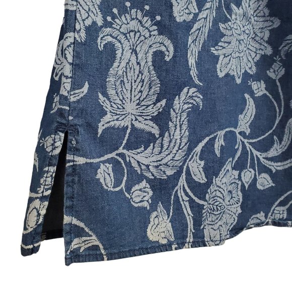 Isaac Mizrahi Live Sz 12 Dress Denim Chambray Floral Print Split Sleeves Lace Up - Picture 13 of 15